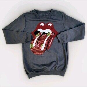 Rolling Stones Sweatshirt Adult Small Gray Logo Winter Snow Theme Sweater